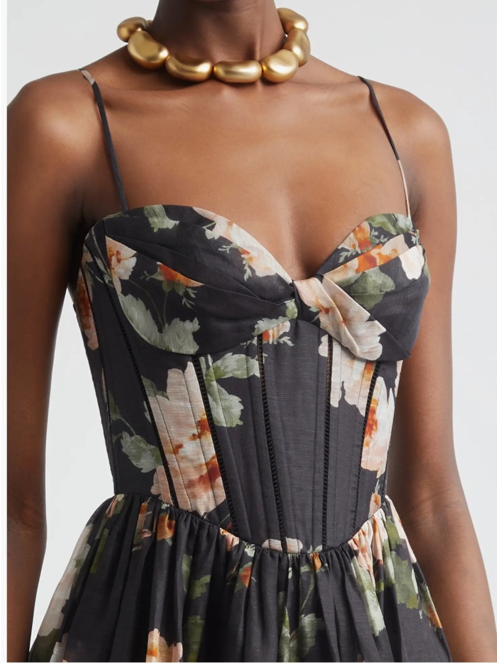 Zimmermann Black Midi Dress with Peach and Cream Florals- NWT - Picture 5 of 7